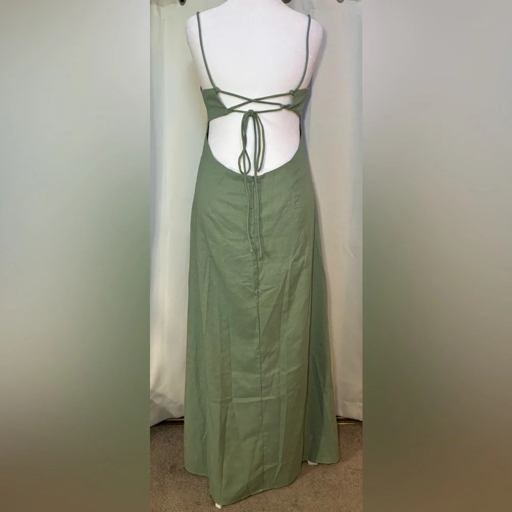 NWT Peppermayo Sage Open Back Linen Blend Maxi Dress XL - Picture 4 of 10